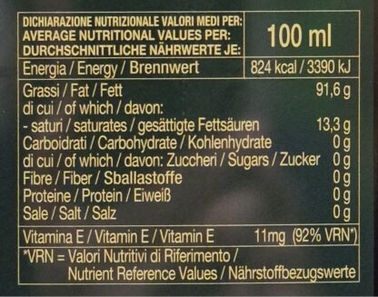 Etichetta informazioni nutrizionali olio extravergine italiano