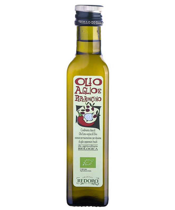 Infuso di Olio extra vergine biologico Aglio e Peperoncino