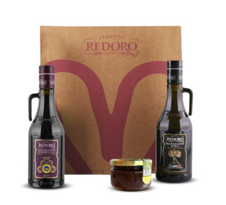 Confezione Regalo Redoro con Olio extravergine di oliva italiano, Aceto Balsamico di Modena, paté di olive nere