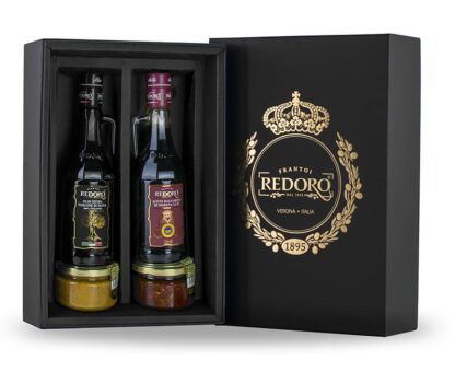 Confezione Regalo Redoro con olio extravergine italiano, aceto balsamico di Modena e paté di olive nere e verdi